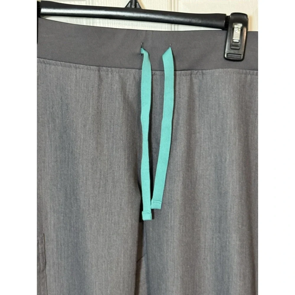 FIGS Zamora Jogger Scrub Pants Gray Teal Zip Cargo Pocket XL